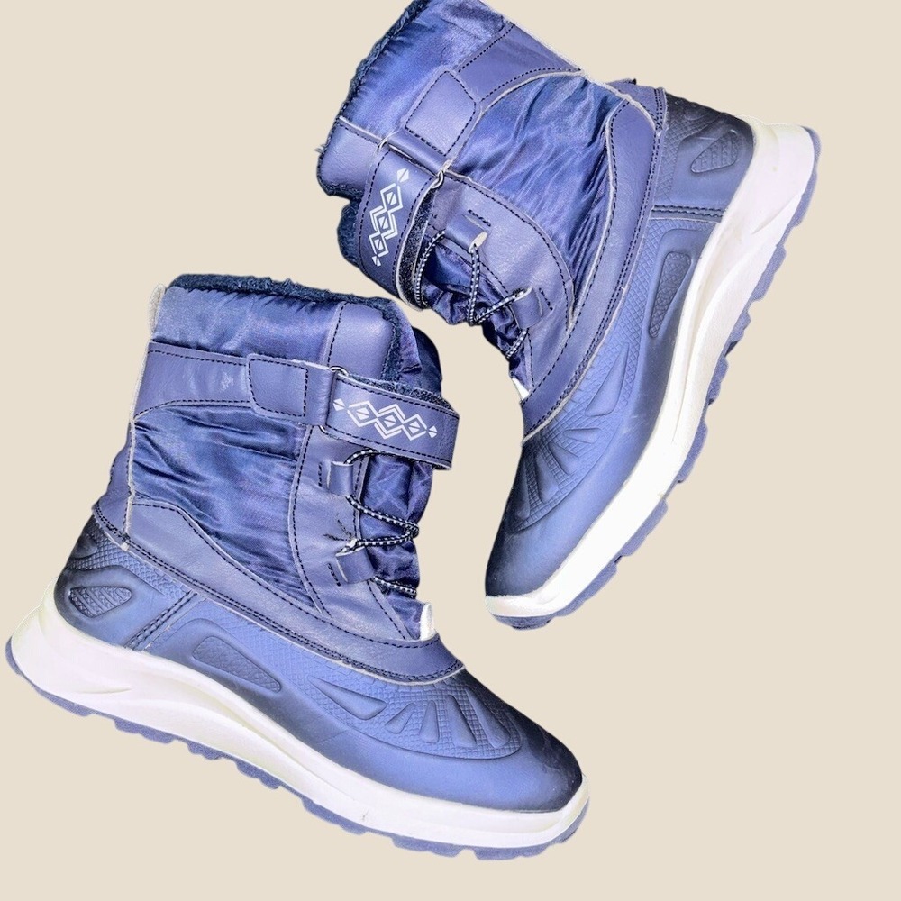 Pepperts! Kids Winter Snow Boots Navy Blue‎ Faux Fur Lined Hook & Loop 2.5Y